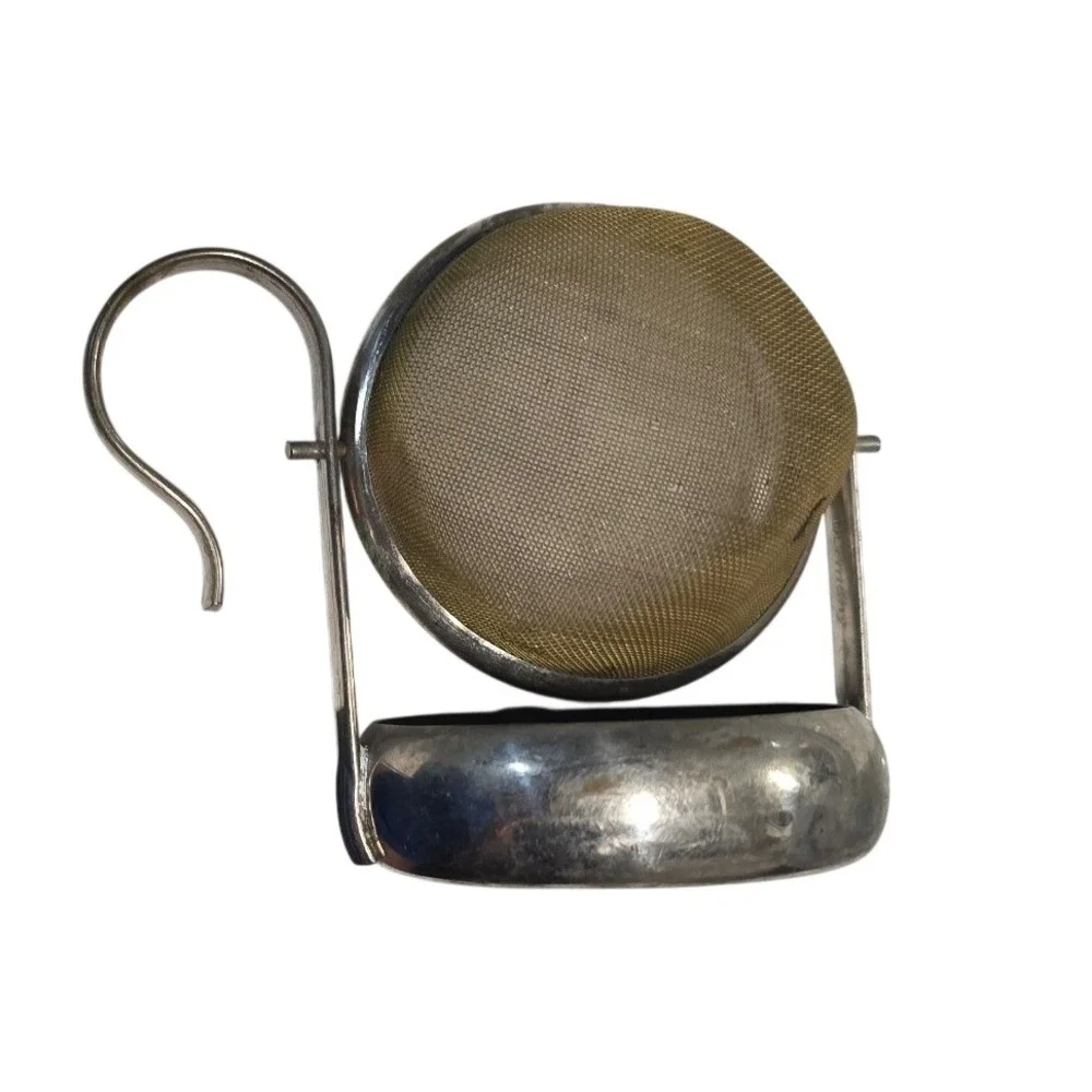 Vintage Silver Tone Swivel Over Cup Tea Strainer with Drip Cup Base 2.5 Inch